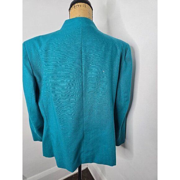 Vintage Blue Open Front Linen Blend Career Blazer - Picture 3 of 15